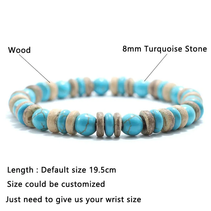 Vintage Wood Beaded Bracelet Mens Natural Lava