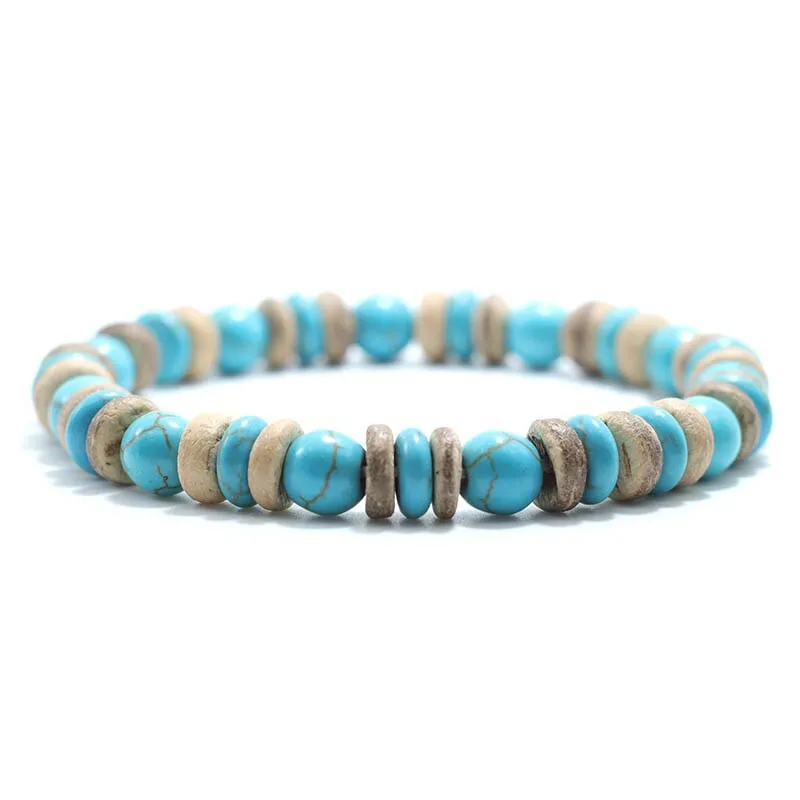 Vintage Wood Beaded Bracelet Mens Natural Lava