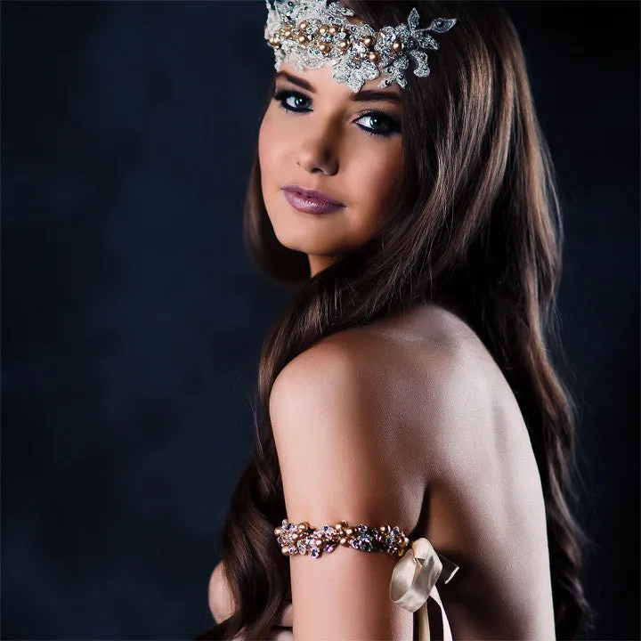 wedding armband - Juliet gold pearl by Kezani