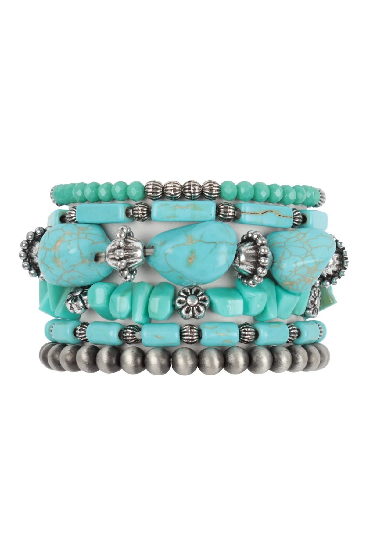 WESTERN CONCHO NATURAL STONE MIX BEADS BRACELET