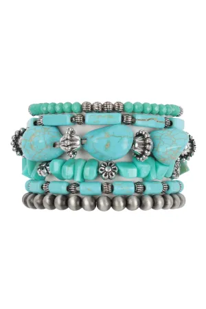 WESTERN CONCHO NATURAL STONE MIX BEADS BRACELET