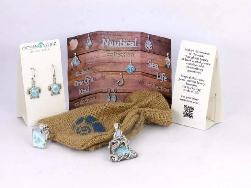 Whale Tail Earrings with Blue Opal