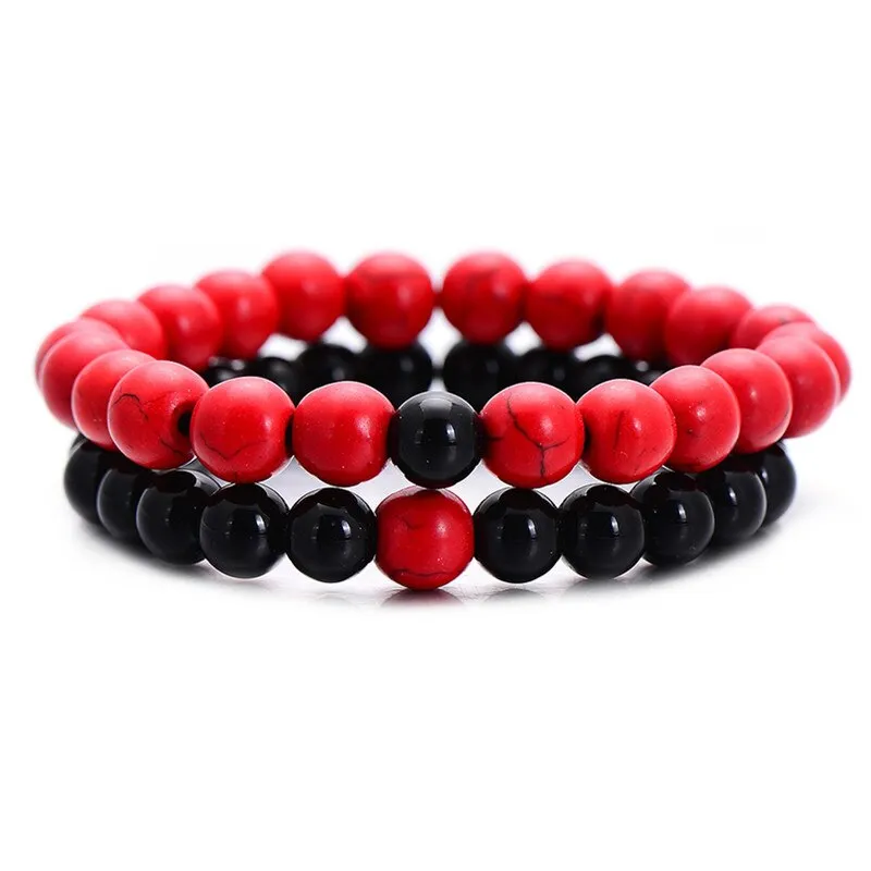 White Black Couple Magnetic Bracelets Natural Stone