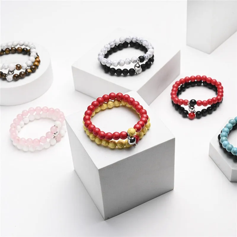 White Black Couple Magnetic Bracelets Natural Stone