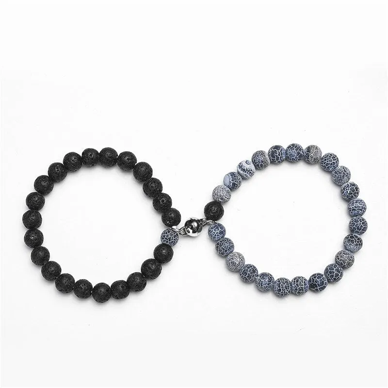 White Black Couple Magnetic Bracelets Natural Stone
