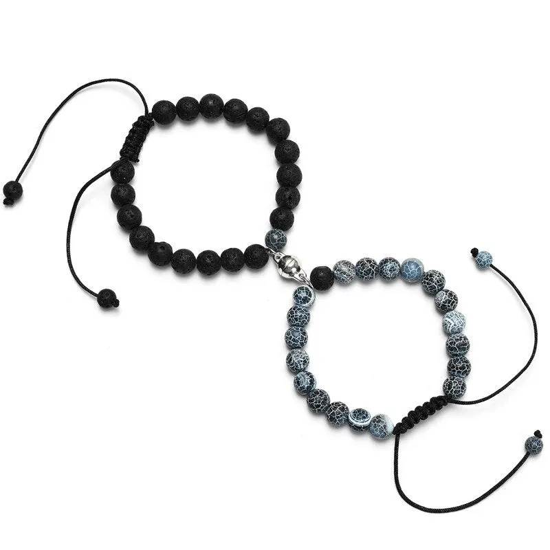 White Black Couple Magnetic Bracelets Natural Stone