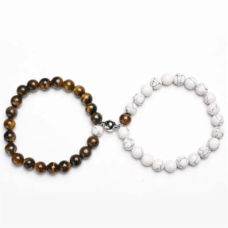 White Black Couple Magnetic Bracelets Natural Stone