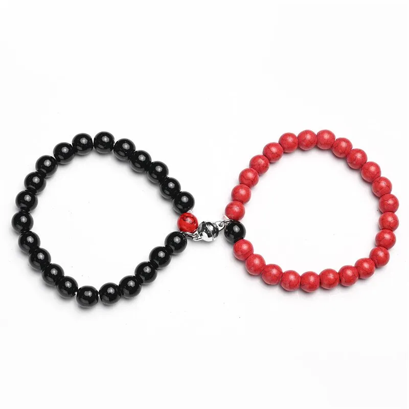 White Black Couple Magnetic Bracelets Natural Stone