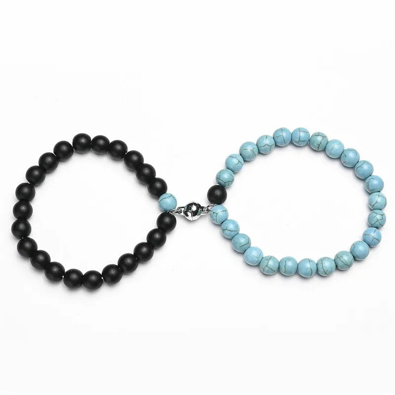 White Black Couple Magnetic Bracelets Natural Stone