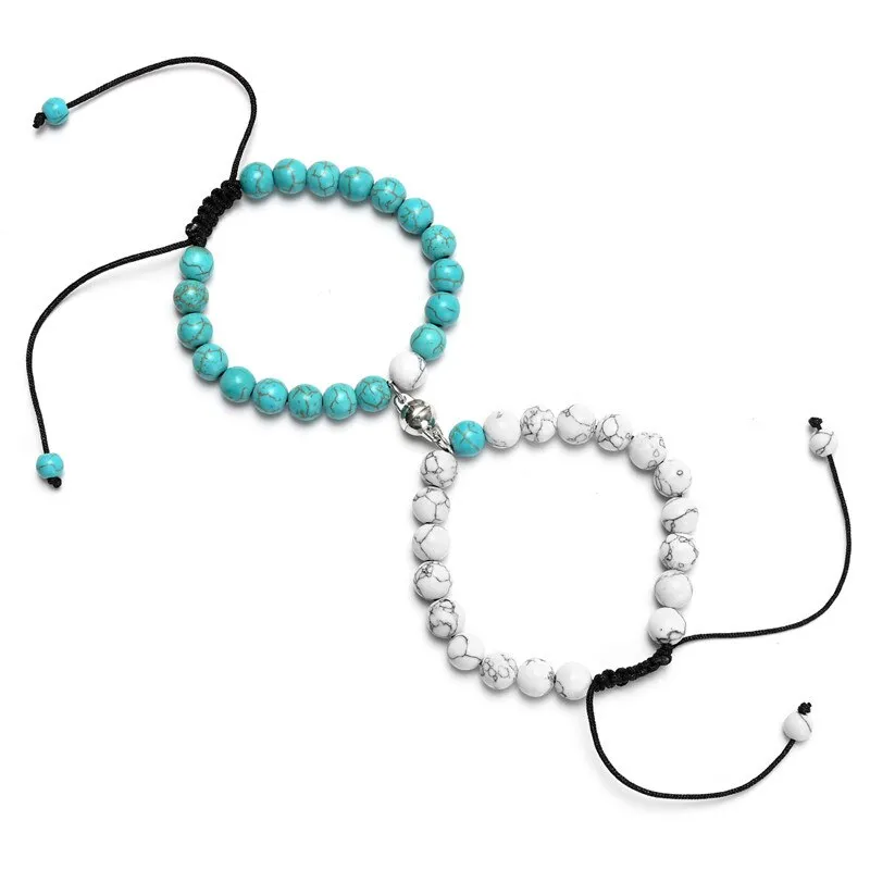 White Black Couple Magnetic Bracelets Natural Stone