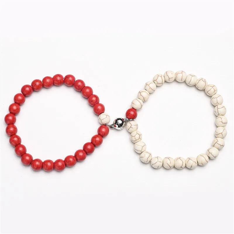 White Black Couple Magnetic Bracelets Natural Stone