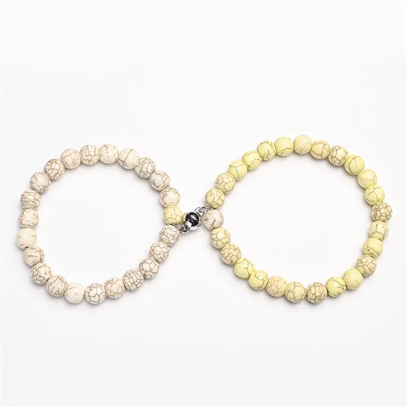 White Black Couple Magnetic Bracelets Natural Stone