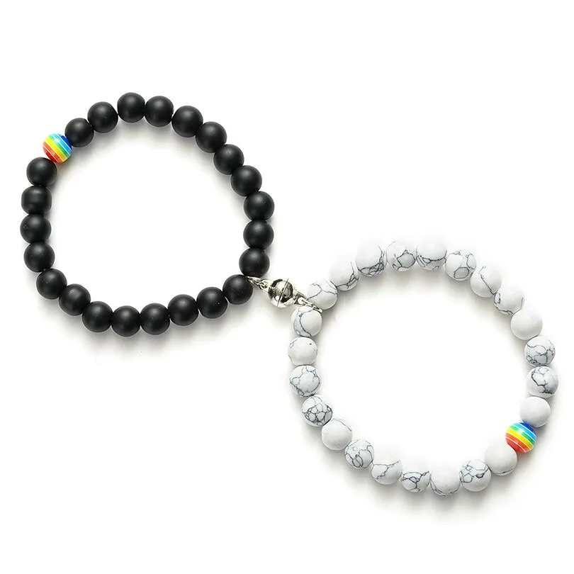 White Black Couple Magnetic Bracelets Natural Stone