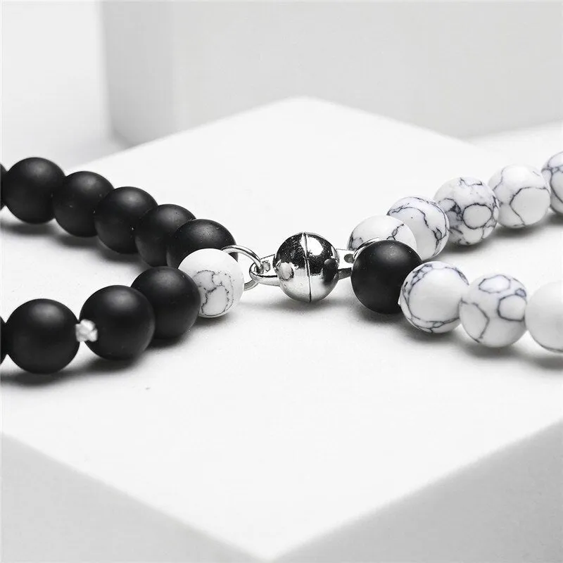 White Black Couple Magnetic Bracelets Natural Stone