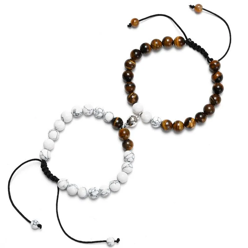 White Black Couple Magnetic Bracelets Natural Stone