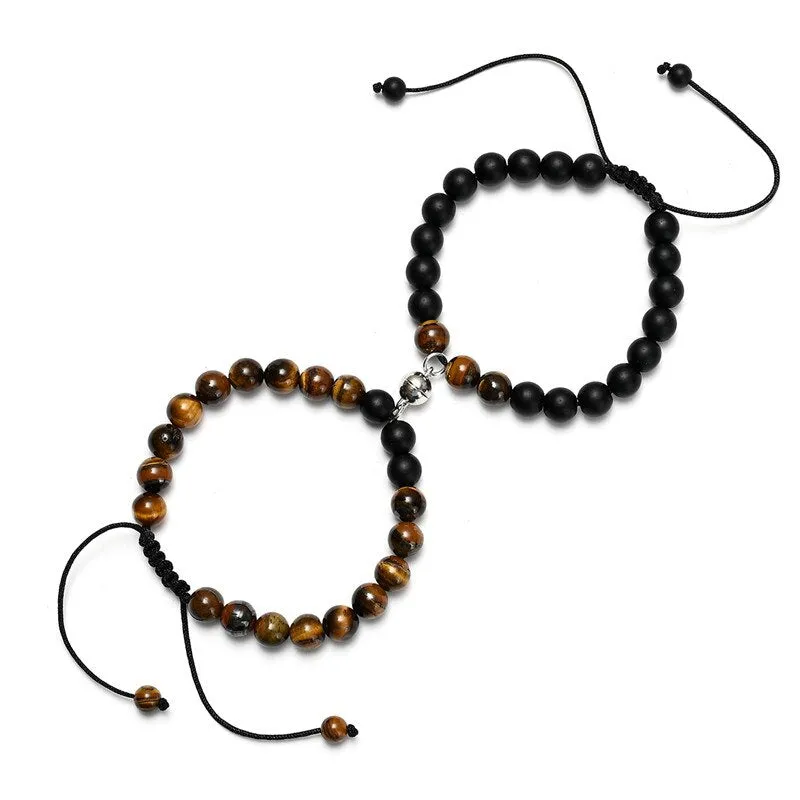 White Black Couple Magnetic Bracelets Natural Stone