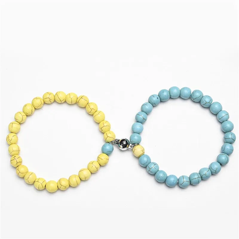 White Black Couple Magnetic Bracelets Natural Stone