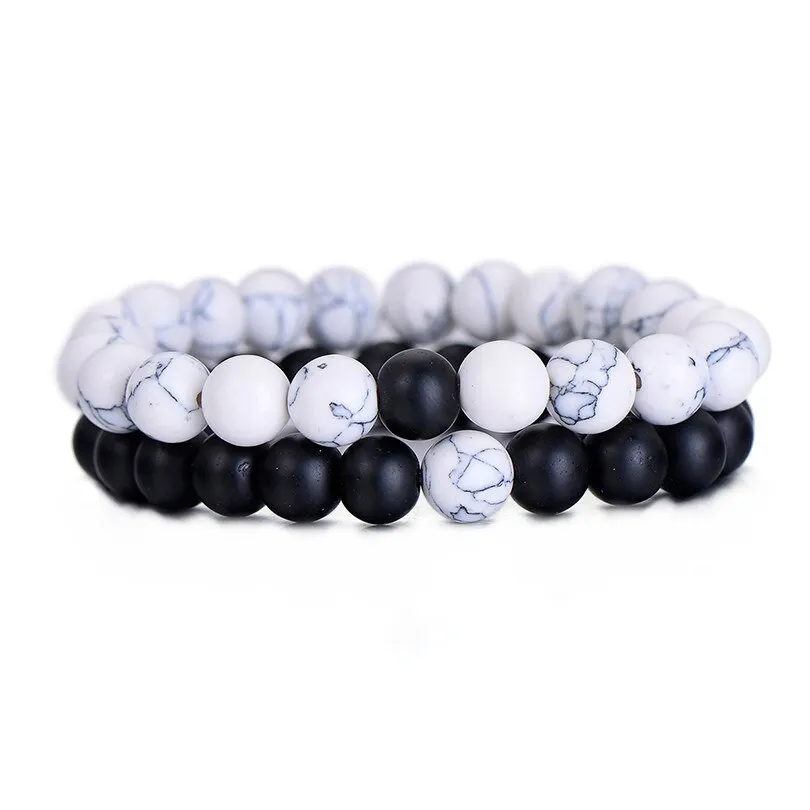 White Black Couple Magnetic Bracelets Natural Stone