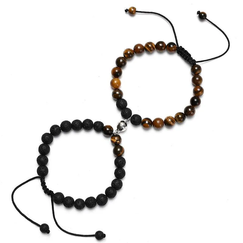 White Black Couple Magnetic Bracelets Natural Stone