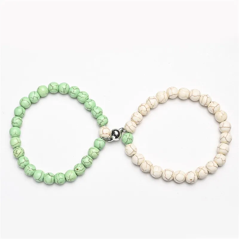 White Black Couple Magnetic Bracelets Natural Stone