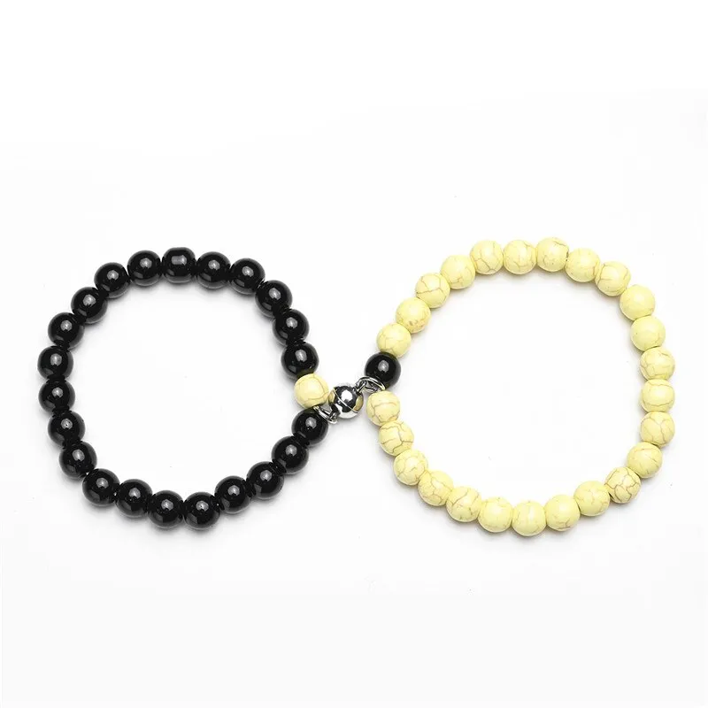 White Black Couple Magnetic Bracelets Natural Stone