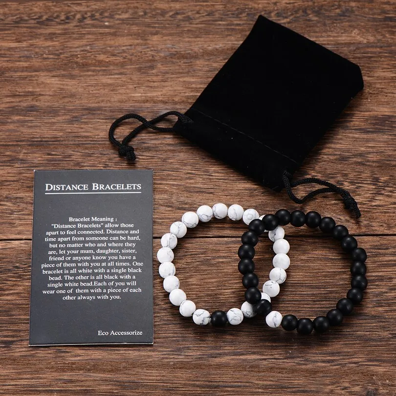 White Black Couple Magnetic Bracelets Natural Stone