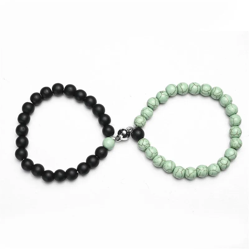 White Black Couple Magnetic Bracelets Natural Stone