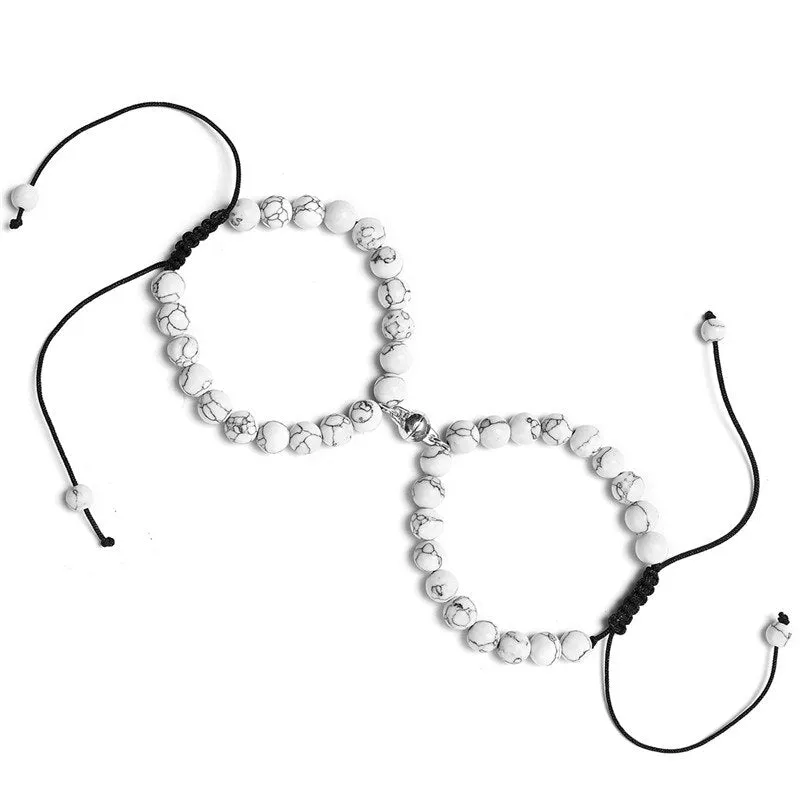 White Black Couple Magnetic Bracelets Natural Stone