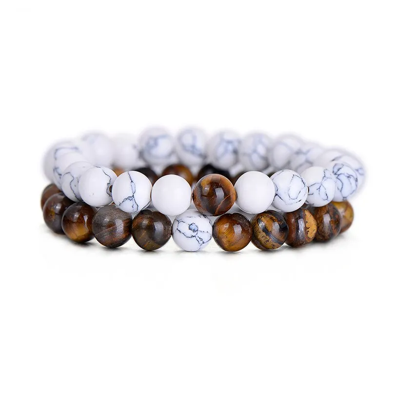 White Black Couple Magnetic Bracelets Natural Stone