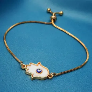 White Hamsa Hand Box Chain Bracelet