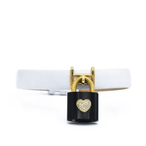 White Leather Bracelet with Black Agate Lock