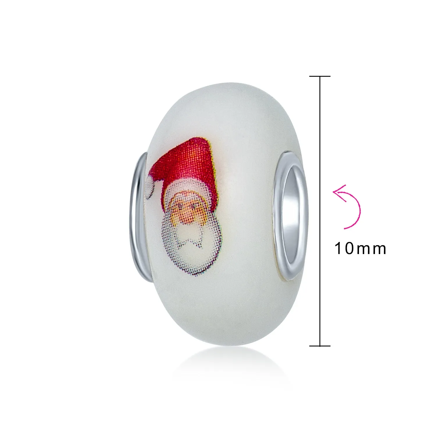 White Red Murano Glass Christmas Charm Bead for European Bracelets