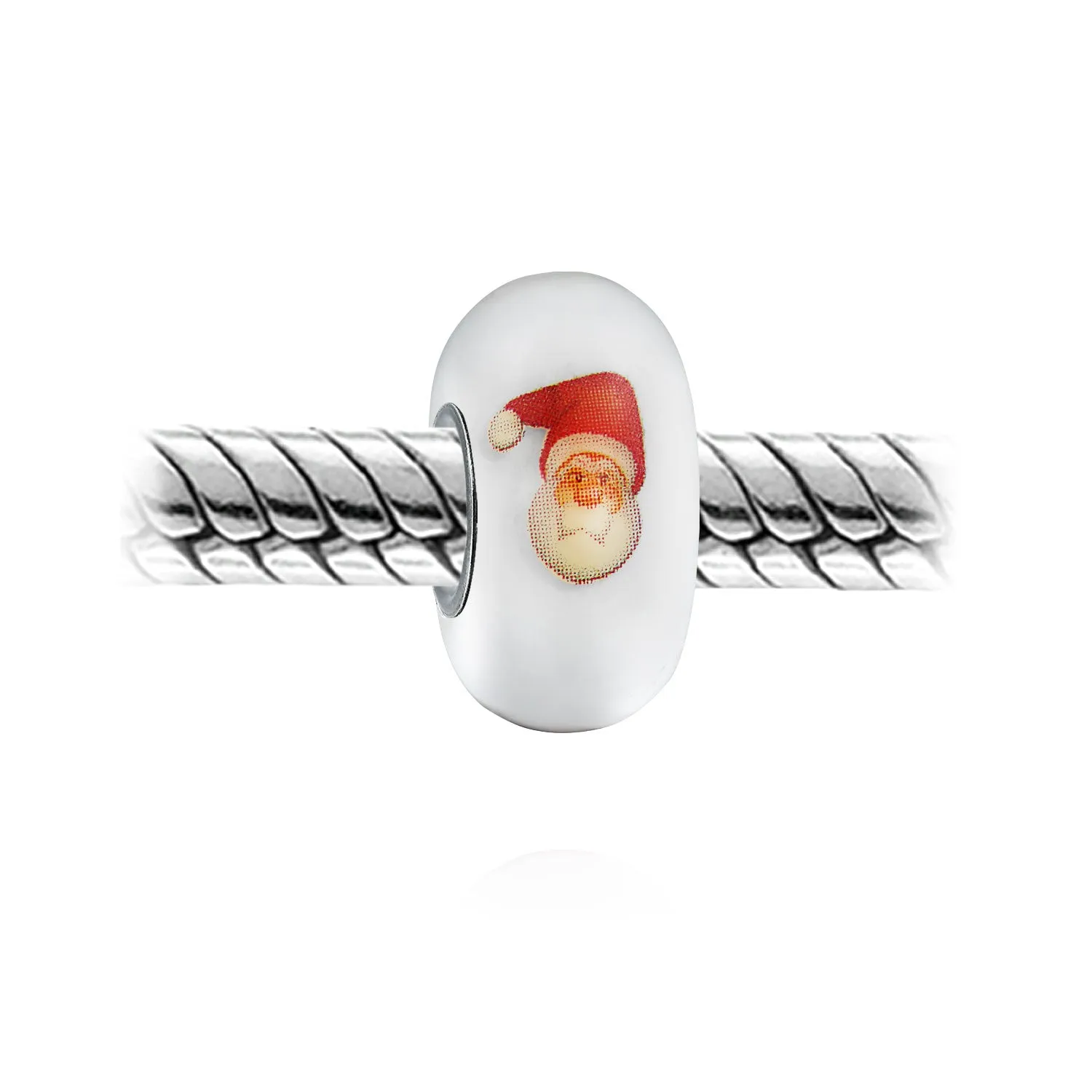 White Red Murano Glass Christmas Charm Bead for European Bracelets