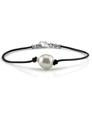 White South Sea Baroque Pearl Leather Bracelet