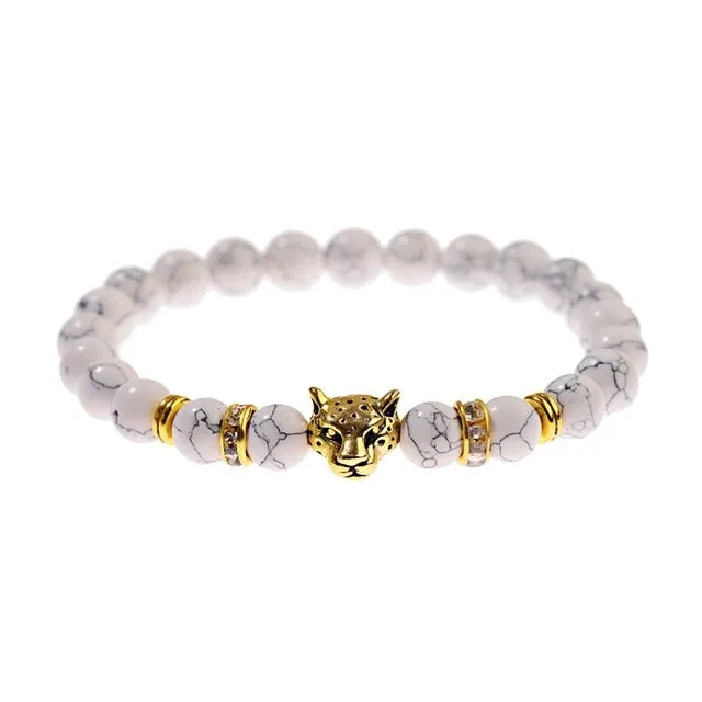 White Turquoises Stone Charm Bracelet Men Wood Beads