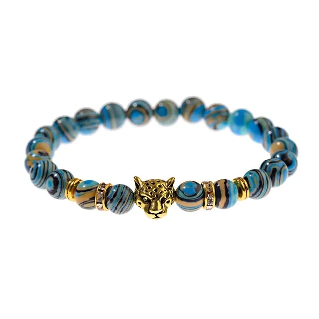 White Turquoises Stone Charm Bracelet Men Wood Beads