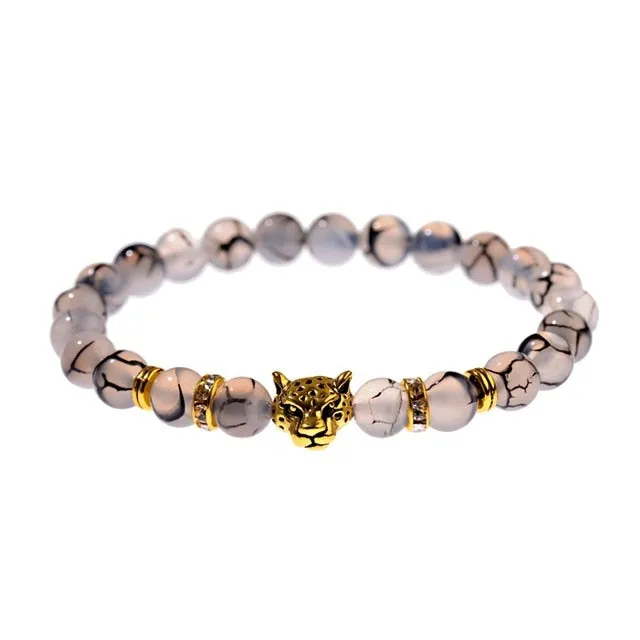 White Turquoises Stone Charm Bracelet Men Wood Beads