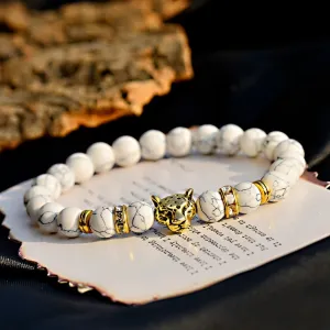 White Turquoises Stone Charm Bracelet Men Wood Beads