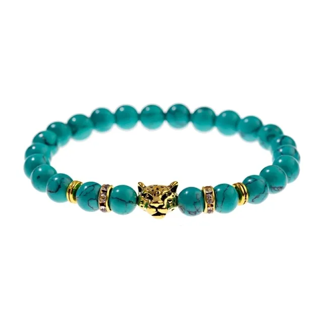 White Turquoises Stone Charm Bracelet Men Wood Beads