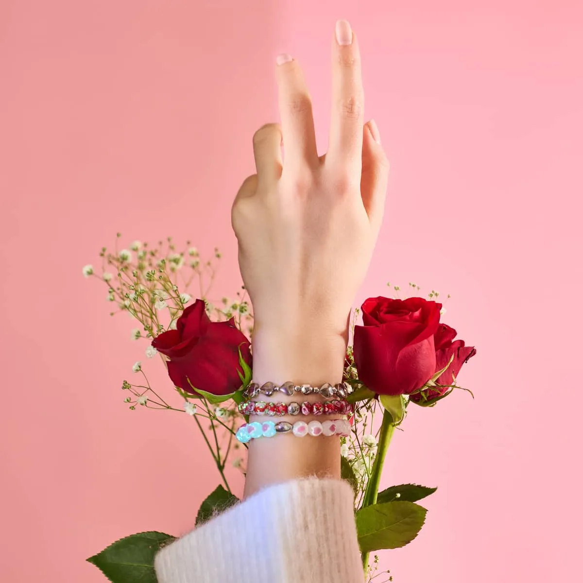 White x Pink | .925 Sterling Silver | Firefly Glass Love Bracelet