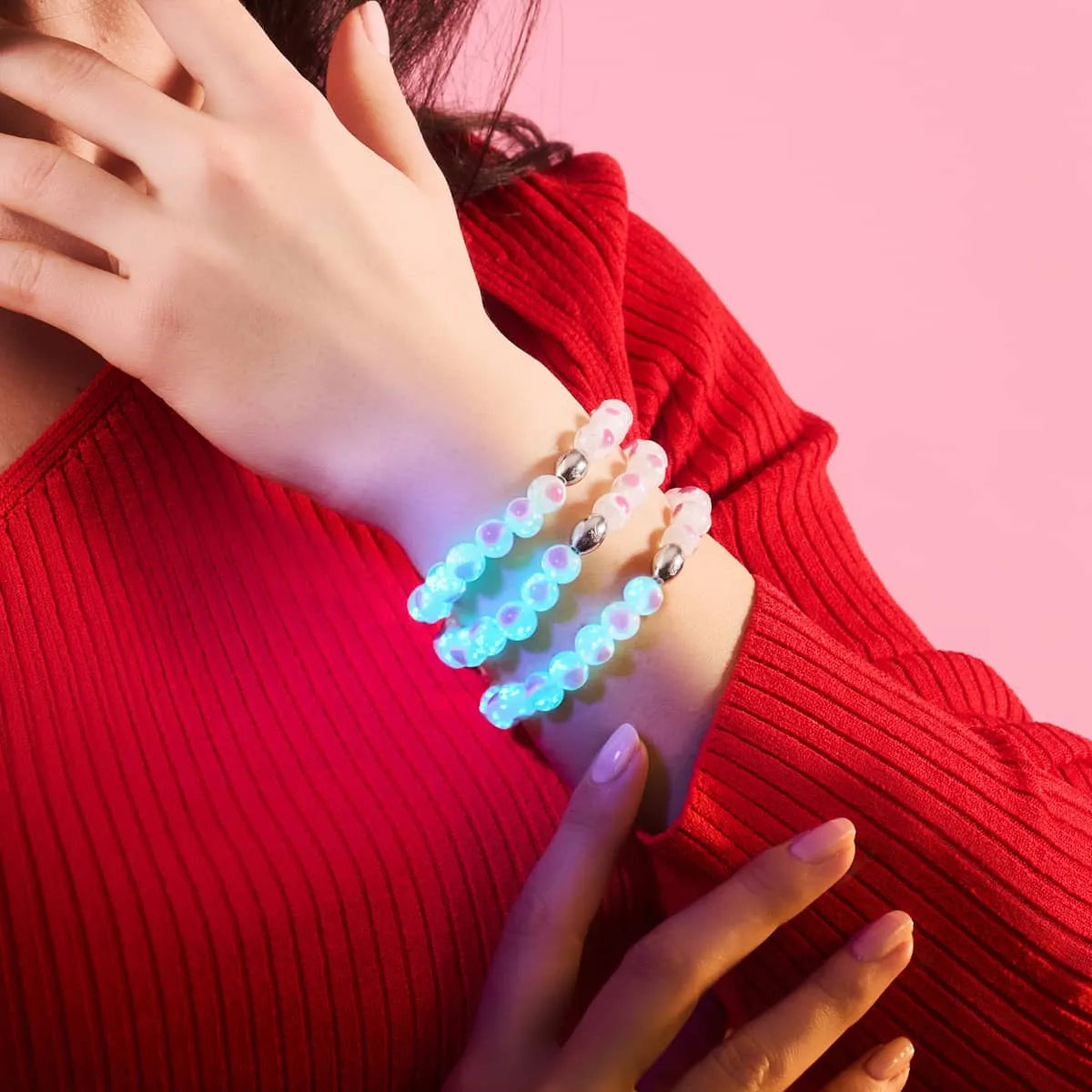 White x Pink | .925 Sterling Silver | Firefly Glass Love Bracelet