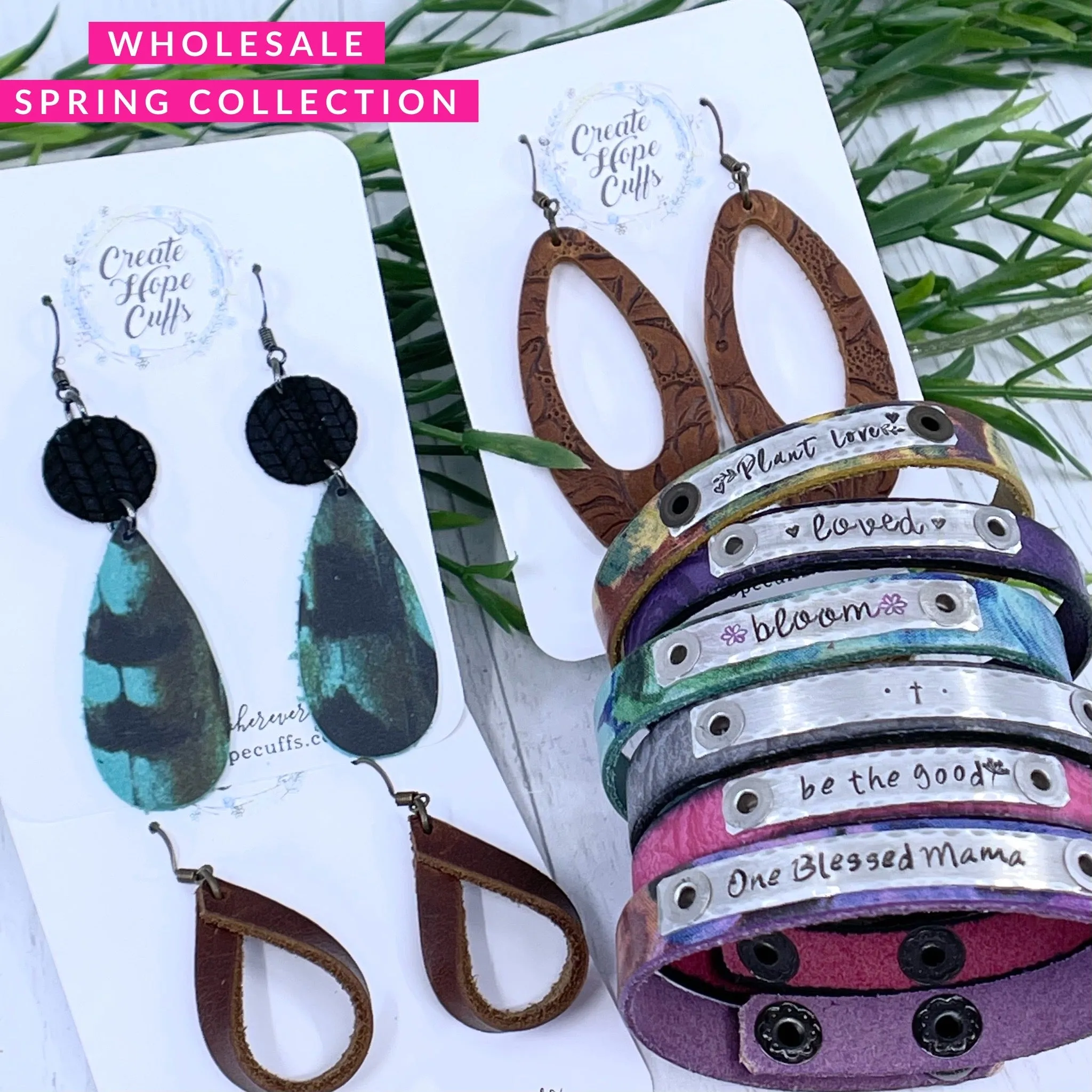 (Wholesale) Floral & Embossed Leather Bundles - Skinny Bracelet & Wrap Options