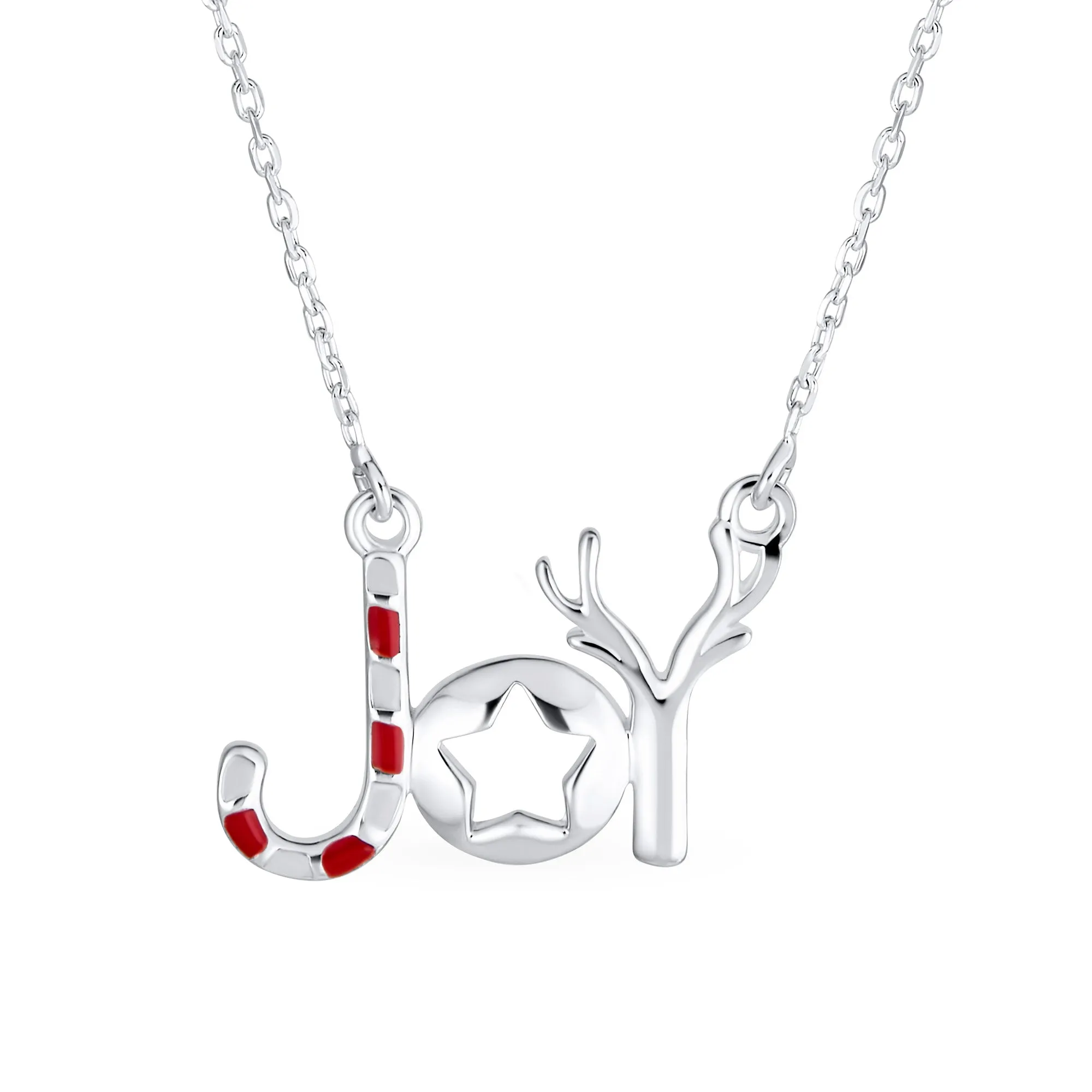 Winter Holiday Pendant Necklace Red Green Enamel Peppermint Candy Cane Star JOY