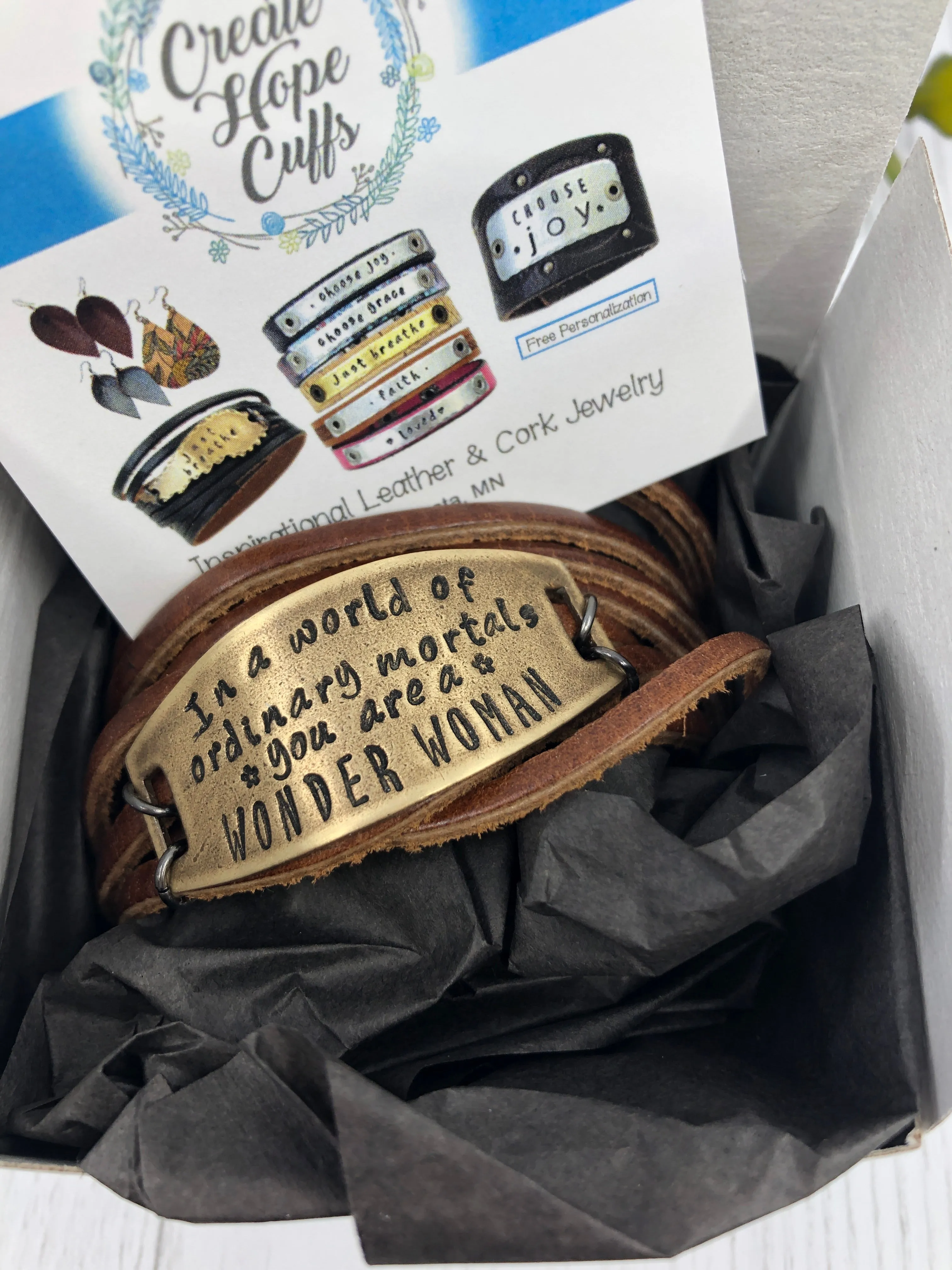 WONDER WOMAN Leather & Bronze Wrap Bracelet | Adjustable