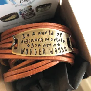 WONDER WOMAN Leather & Bronze Wrap Bracelet | Adjustable