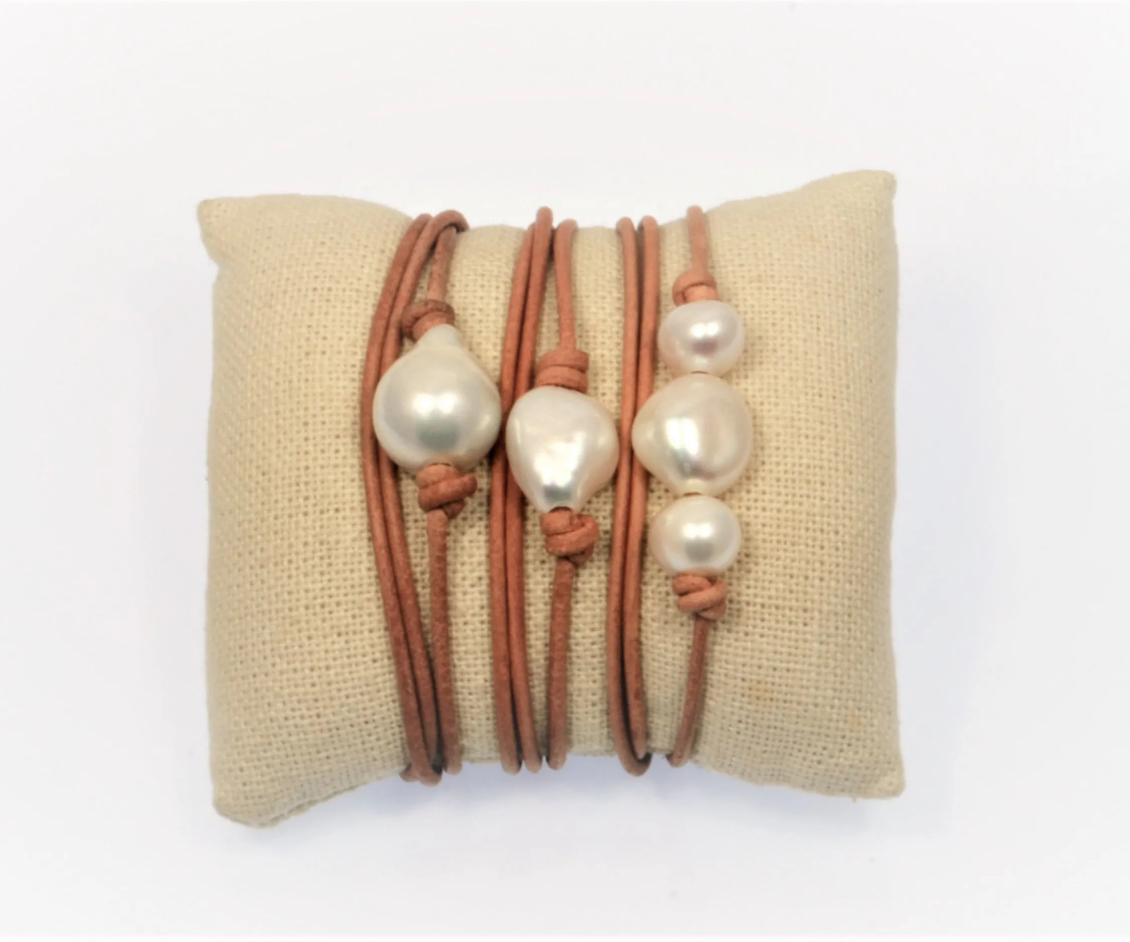 Wrap Around Pearl & Leather Bracelet