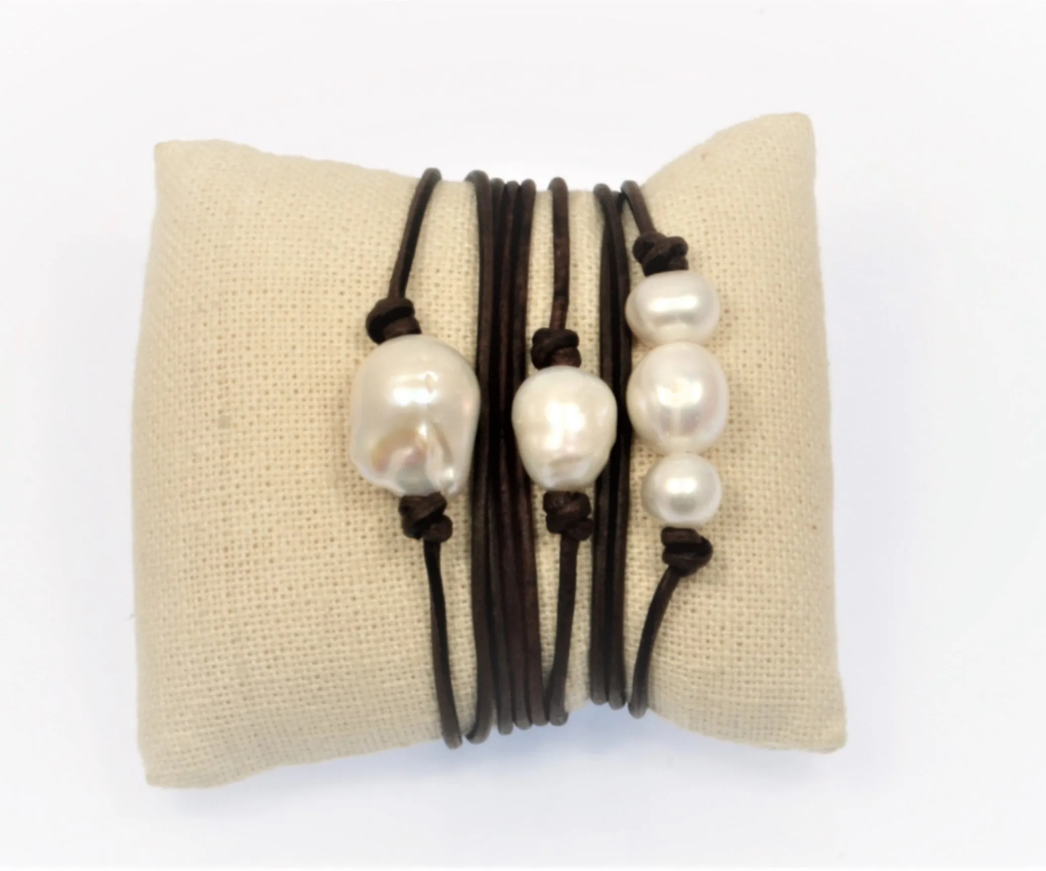 Wrap Around Pearl & Leather Bracelet