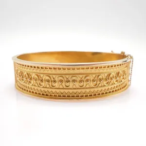 Yellow Gold Etruscan Revival Style Bracelet -- Granulated Gold
