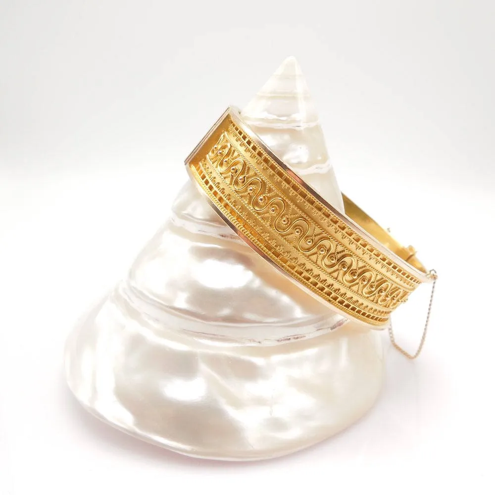 Yellow Gold Etruscan Revival Style Bracelet -- Granulated Gold